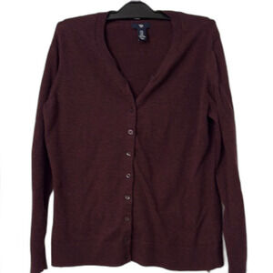 GAP Burgundy Cardigan Sweater with Ribbed Knit Texture Size XL